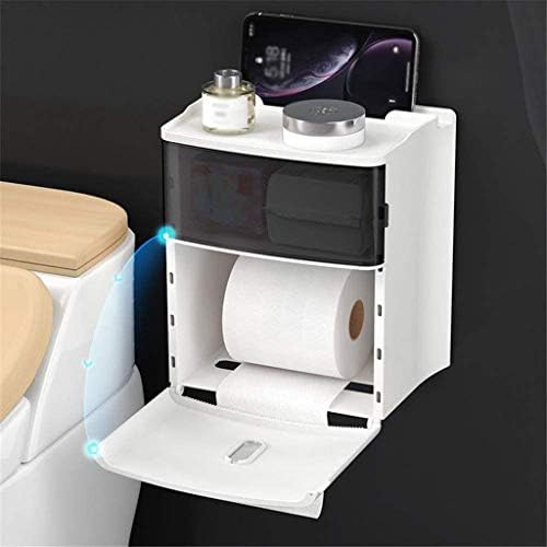 Држач за повеќенаменски тоалетни хартии со телефонска полица и складирање на фиоки, wallид монтирано бесплатно кутија за диспензери за ткиво за бања или кујна