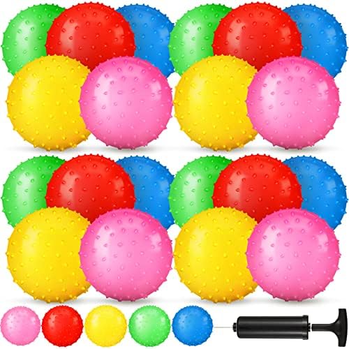 Винсо 36 парчиња топки со ноби 4,72 инчи меки топчиња со жив тактилни сензорни топки со сет на пумпа за воздух, разновидна боја, шилеста масажа