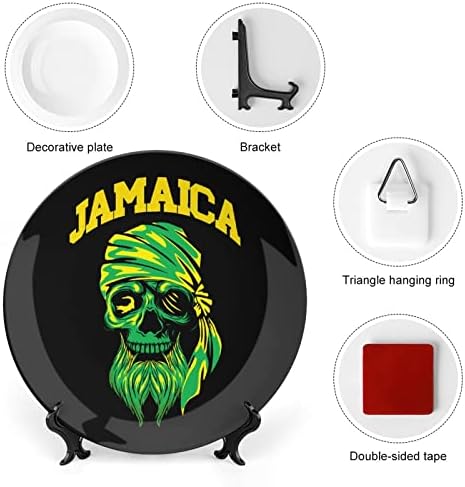 Знаме На Јамајка Коска Кина Декоративна Плоча Тркалезни Керамички Плочи Занает Со Штанд За Прикажување На Декор За Ѕидна Вечера Во Домашна