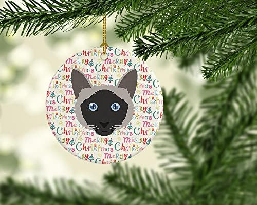 Богатства на Каролина WDK2304CO1 Балинеска мачка Божиќна керамички украс, украси за новогодишни елки, виси украс за Божиќ, празник,