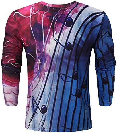 XXBR машки 3Д дигитални печатени маици, 2021 есен со долг ракав екипаж моден летен тенок вклопување во обични врвови за мажи за