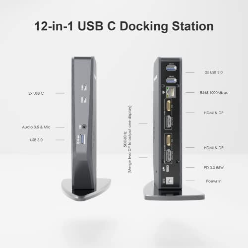 Wavlink Лаптоп Докинг Станица Двојна монитор ЗА USB-C или USB 3.0, СО 65w Полнење, Компатибилен Со Windows И Mac,