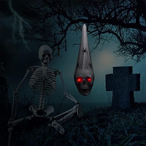 Декорации на черепот за Ноќта на вештерките Внатрешен простор, плашлив застрашувачки 20 „виси скелет со LED црвени очи и гаден возбудлив звук