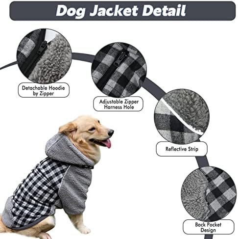 Реверзибилни кучиња палта за зима - руно облека со мали кучиња со одвојлива качулка, топла рефлексивна јакна за кучиња со дупка за