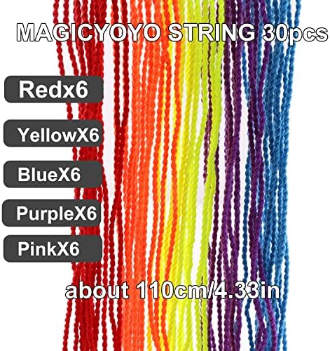 Magicyoyo 30 Pack Professional Yoyo Strings полиестер за одговора и неодговорен јо -јос -, сина, зелена, бела, жолта, портокалова