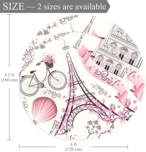Llnsupply Голема големина 4 ft круг деца играат област килим Париз Ајфелова кула розова ретро loveубов велосипед топол балон расадник за