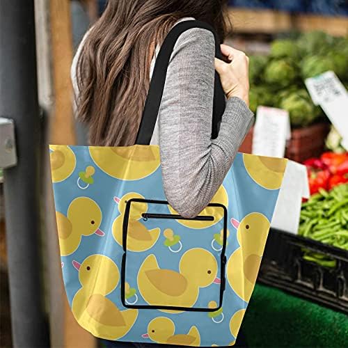 Yellowолта гумена патка, преклопена торба за рамо, торба за намирници што може да се употреби, тешка школа торба торба за купување за плажа, патување,