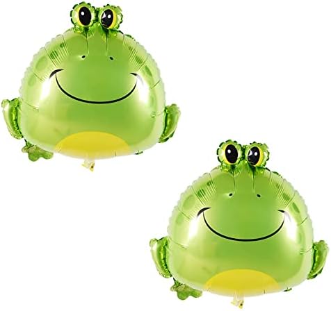 6 парчиња балони со жаби украси Голема зелена жаба миларна фолија балони зелени балони во форма на пита за животински жаби тематски роденденски