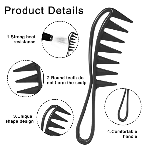 Wllhyf 2 парче широк чешел за заби, виткање ајкули чешли додатоци за стилизирање на косата Професионален афро груб чешел анти-статичка трајна фризерска алатка за мажи