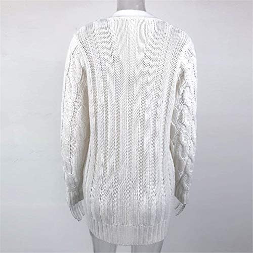 Зимски туничен џемпери со долги ракави за жени обични зачудувачки топли цврсти кардигани со боја без јака