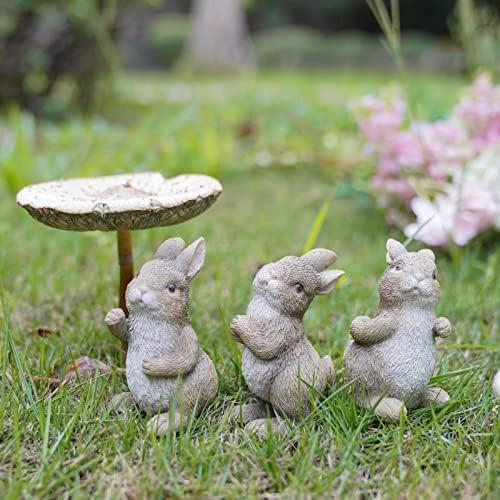 Студио Newуман Хаус Студио Велигденско-декорации Bunny-Figurines Пролет-декорарски украси за табели-3 парчиња домашни украси смола бели зајаци