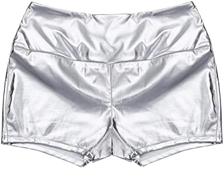 Vastwit женски сјајни метални метални високи половини од плен шорцеви фестивал на жешки панталони, роув танцов дното на дното