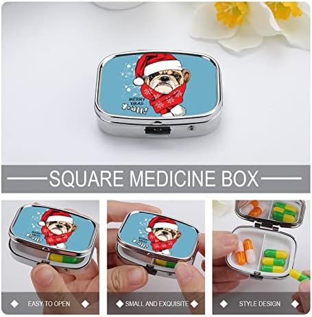 Пилула кутија Булдог Мери Божиќни плоштади во форма на таблети за таблети, преносен пилум за витамин контејнер Организатор Апчиња