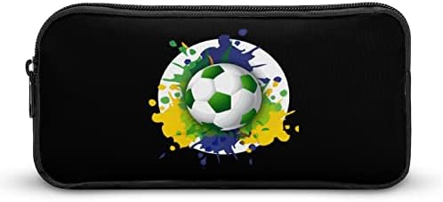 Фудбалско Бразилско Национално знаме за тинејџерски тинејџерски молив за возрасни за молив со голем капацитет, торбичка за складирање, издржлива