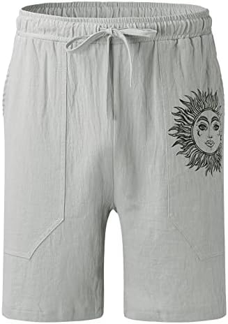 МЕИМИЈА МЕНСКИ КОМЕТНИ ЛЕН СОСТОЈБИ, 2023 Лето мажи мода со висока половината Брзо суво печатење на сонцето за печатење на плажа кратка со џебови