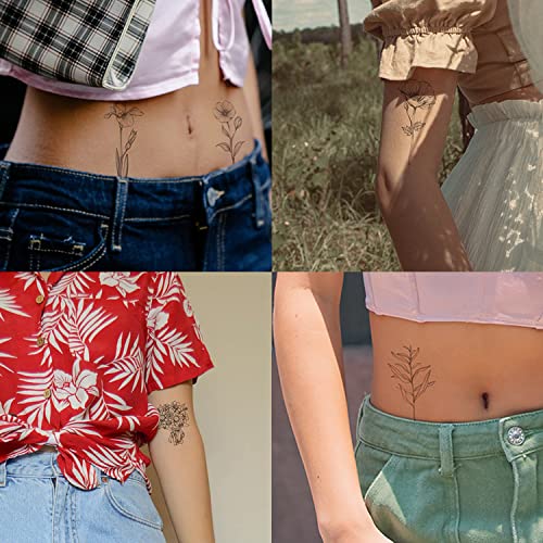 Есланд Реална Линија Уметност Цвеќиња Привремени Тетоважи 10 Парчиња Мали Отстранливи Налепници За Тетоважа Со Ботанички Лисја За Жени