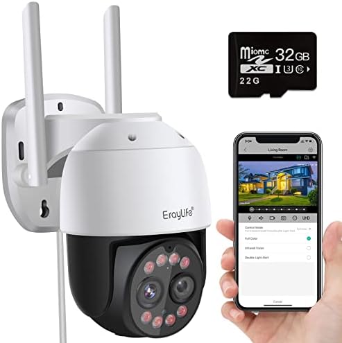 ErayLife 4mp Ptz Безбедносна Камера Надворешна WiFi Со Двојна Леќа, 8X Зум IP Камери ЗА Домашен Надзор, Автоматско Следење На Навалување