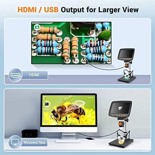 Лајпански Дигитален Микроскоп со Лцд-Екран од 7 инчи, Микроскоп За Лемење Со Зголемување ОД 1500x Со HDMI, Микроскоп За Монети