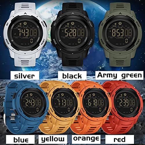 Чекор контра фитнес тракер часовници за мажи портокалова, машки дигитален спортски часовник IP68 водоотпорен со педометар калории со двојно време