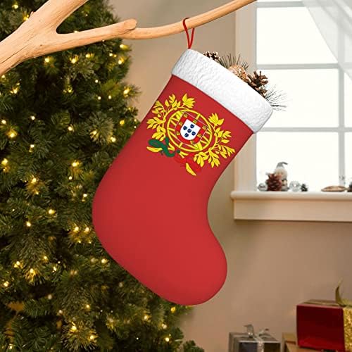 QG ZZX Божиќни чорапи со бела супер мека кафушка манжетна Национален амблем на Португалија Божиќни чорапи Божиќни украси за порибување