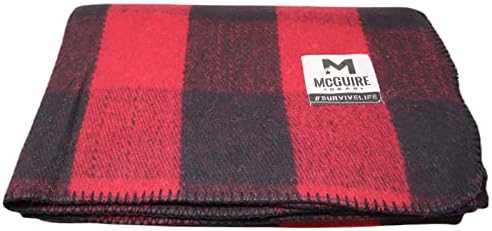 M McGuire Gear Tarm Wool Bunkhouse карирано ќебе за кампување, дом, опстанок или прва помош, 64 x 90