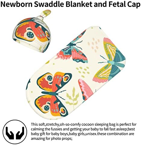 Пеперутки за бебиња вреќа со кожурец, едноставна swaddle со сет на грав, меко затегнување удобно ќебе за примање за новороденчиња и новороденчиња