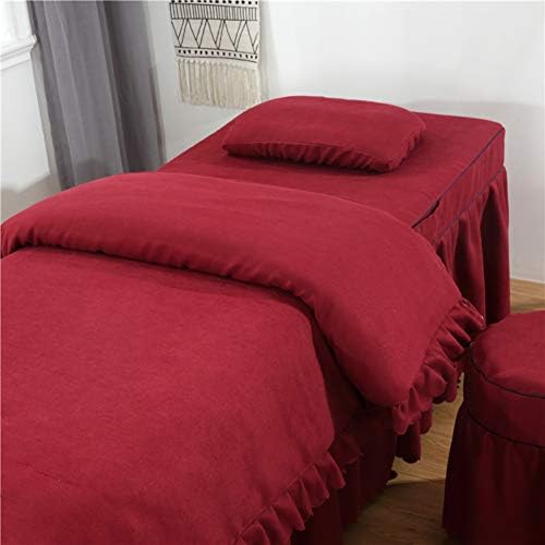 Комплети за маса за масажа, цврста боја на нордиска чипка 4 компјутерски прекривки за салон за салони спа-здолниште+покривка на ќебе+перница+стол