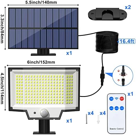 Сончеви светла за движење на отворено, [200 LED/1 пакет/3 режими] Посебни панели безбедносни светла со соларна енергија со далечински управувач,