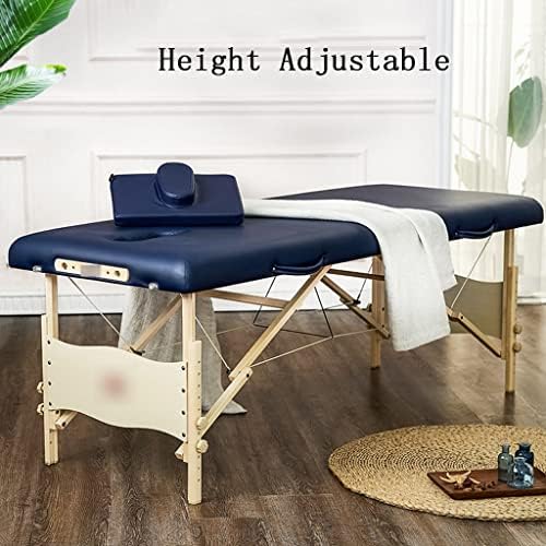 Преносна маса за масажа на ZyHHDP, креветот за лице со бука цврсти дрвени нозе со двојно слој за носење лента за носење, за екстензии на трепките