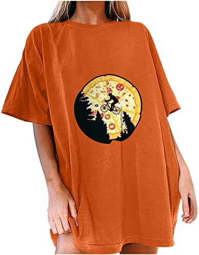 Женска пица графичка печатена маица летна екипаж на вратот на вратот кратки ракави капка рамо касаул лабава маичка врвови