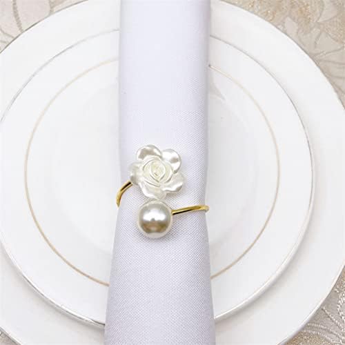 12 парчиња хотелски прибор за маса бисери бело цветно салфетка копче за салфетка прстен за салфетка (боја: злато, големина