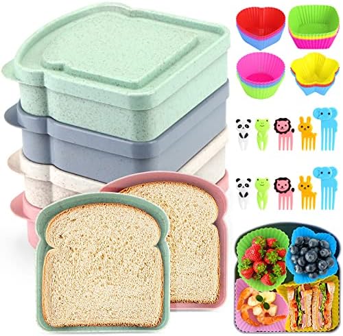 АФОРОЕА 4 ПАРЧИЊА Контејнери За Сендвичи За Кутии За Ручек со 12 Разделувачи На Силиконски Кутии за Ручек 10 парчиња Храна За Чување