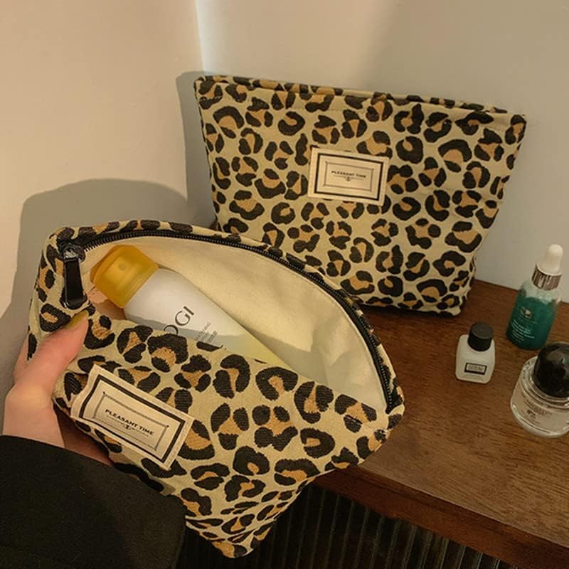 Гисдиј Козметички Кеси За Жени Кадифена Чанта За Шминка Со Патент Организатор За Тоалети Со Голем Капацитет Леопард Печатење Торби За Шминка Девојчиња