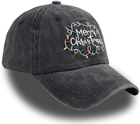 Среќна Божиќна бејзбол капа за жени мажи, прилагодливо измиено везено гроздобер класичен ретро памучен капа