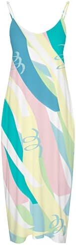 Miashui долг летен фустан женски фустан дигитален принт, мулти -бои линии Камо печати лабава без ракави суспендери жени партија