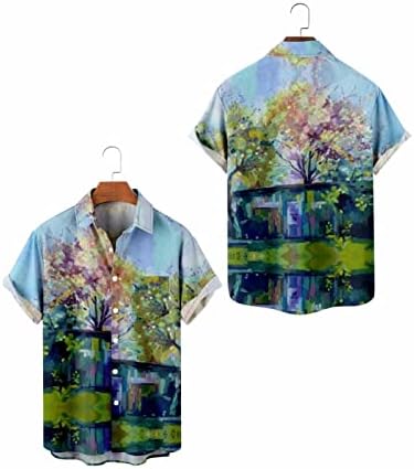 Летни кошули на Вабтум за мажи, машка хавајска обична печатена кошула на плажа лето редовно вклопување врвни гроздобер кошули за куглање