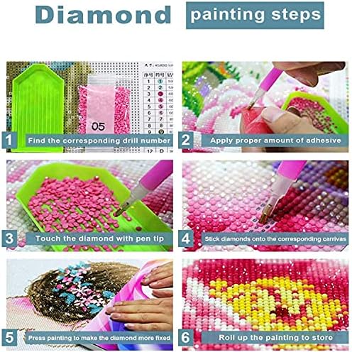 WNXJSX 5D Diamond Painting, Цветно DIY сликарство за возрасни и деца, бои со дијаманти, уметнички домови и wallидни украси, целосна вежба