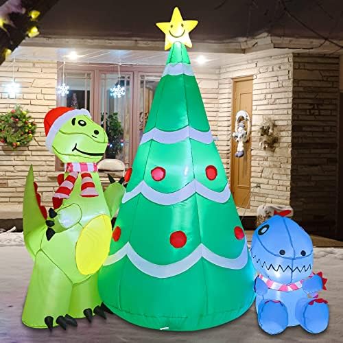 Comin 7ft Божиќни надувувања на отворено украси, разнесени новогодишни диносауруси надувување со вградени LED диоди за Божиќ