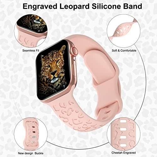 Drimobiuty 6 пакет леопард врежани ленти компатибилни со Apple Watch 38mm 40mm 41mm 42mm 44mm 45mm 49mm, фенси Cheetah Soft Silicone Sport
