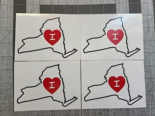 4 пакет | Ја сакам налепницата за декларации во форма на Newујорк со црвено срце | Доказ за вода 3,5 инчи | NY | Нанесете на прозорец