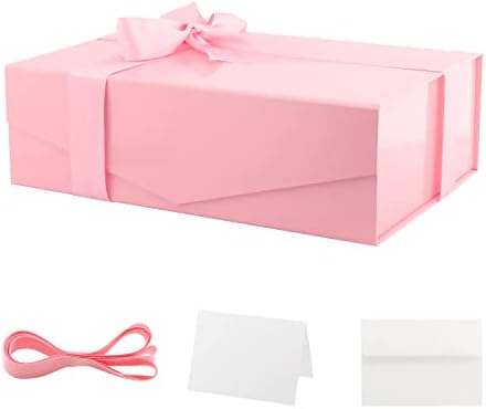 Packqueen 5 големи кутии за подароци со панделки, сјајни розови кутии за подароци за подароци, кутија за предлози за деверуша, дополнителна