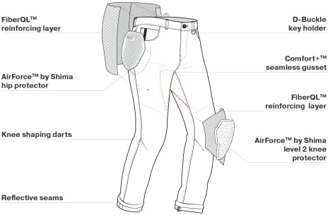 Фармерки со моторцикли Шима Девон - Вентилирана еластична тенок фит панталони со засилувања на FiberQL, CE колено и заштитници на колковите