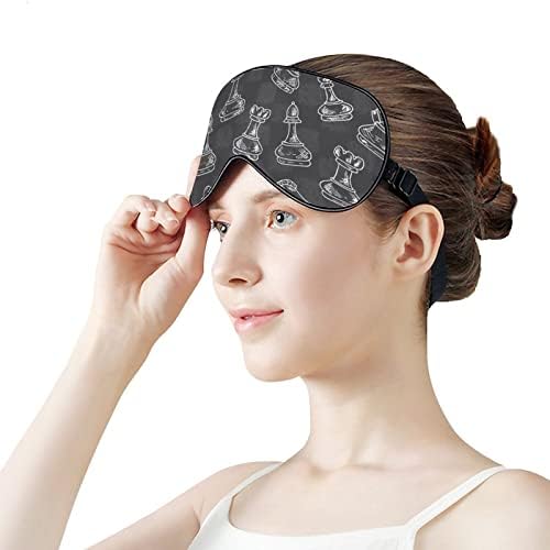 Шаховски парчиња спиење маска за очи за очи на очите со прилагодлива лента за слепите за патувања за авиони