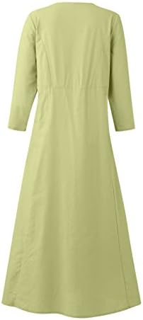 Женски обични фустани ракав памучен постелнина џеб фустан случајна боја квартални ракави фустани фустани на плажа фустани