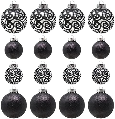 Зелено распрскувачки црни божиќни топчиња украси за украси на дрвја, 3,15 снежни топки и вртење со закачалки со лента