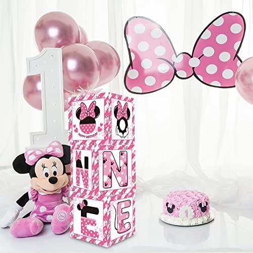 ТОНИФЕН Розов Глушец 1-ви Роденденска Забава Обезбедува Розова Балонска Кутија Со Букви,Тема За Цртани Филмови На Глувци Едногодишна