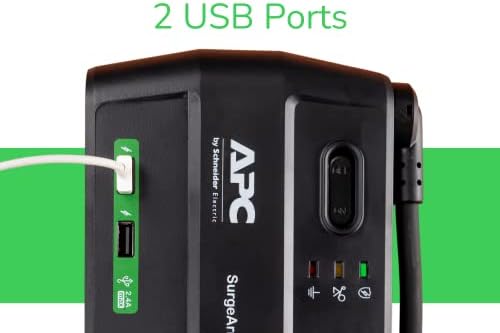 АПЦ Енергетска лента со USB порти за полнење, заштитник на Surge P8U2, 2630 Joules, рамен приклучок, 8 продажни места