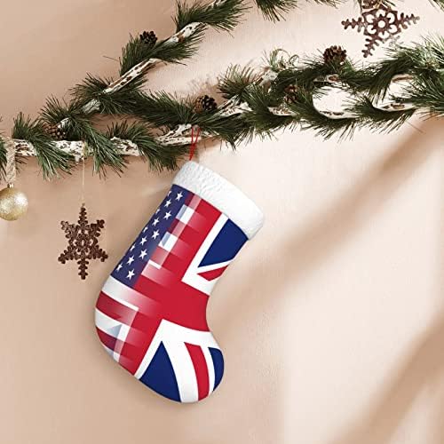 TZT Американско знаме и британско знаме Божиќни чорапи, подароци за одмор на Божиќни празници за украси за семејни празници 18-инчни