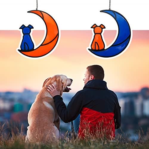 Tfwadmx Куче Меморијални Подароци За Љубителите На Кучиња Витраж Куче На Месечината Прозорец Виси Сончање Светлечки Орнаменти Губење На Куче