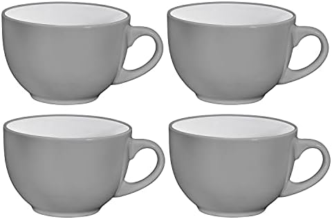 Bruntmor 24 мл керамички преголеми чаши за кафе сет од 4, чаши за кафе поставени во сива боја, идеално за чај, чаши за супи со